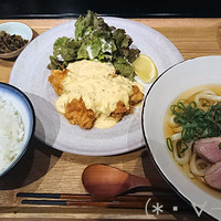 博多 鴨すき 鴨しゃぶ なかもぐろ - 若鶏のチキン南蛮と鴨うどんセット(980円)