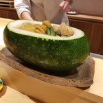 銀座 しのはら - 冬瓜 黒鮑 雲丹 オクラ 冬瓜の出汁