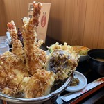 味処 まんぷく - 上天丼、ごはん大盛り