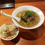 麺屋 六感堂 - ★元祖★ 焼き茄子清湯＋そぼろあんかけ増し＋あさりと生姜の炊き込みご飯