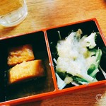 Kan supun - ランチ　付けだし　野菜のオニオンドレッシングかけ、カボチャの煮物　韓国っぽくないかしら