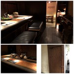 大どころ - 入り口がわかりづらいですが、この木の扉が目印。 店内は照明を落とした雰囲気ある空間。 手前にカウンター席、奥にテーブル席が有りますけれど4名程度ならカウンター席がお勧め。