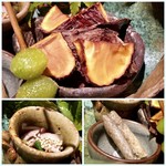 大どころ - ＊「揚げムカゴと揚げ銀杏」「アラの鱗せんべい（塩加減も良くツマミに最適）」「揚げ栗（秋を感じます）」 「ツルムラサキ、椎茸などのお浸し」 どれもツマミに最適で、この日お酒を頂けなかったのが残念。