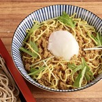 Minced chicken warm egg bowl and soba set