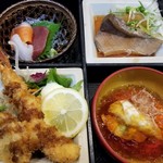 あおき - 山芋と海老の天ぷら / 刺身3種 / 豆腐のジュレ / ぶり大根