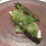 ル・ヴァンキャトル - 鰆ミキュイ、甘海老、ディル、万願寺唐辛子　万願寺唐辛子がソテーだけで甘く。