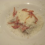 ル・ヴァンキャトル - ハツ、ポーチドエッグ　カルボナーラ風