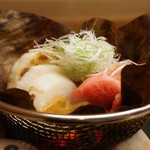 もめん - ほうば味噌焼き。
                                牛肉と自然薯♪