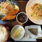 松の葉 - ミニポークステーキと白身魚のフライ定食