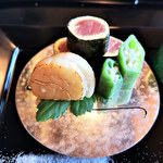 錦 - 鮪錦紙磯巻　焼き帆立　陸蓮根　