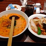 上海華龍 - 【2019.10.3(木)】ラーメンセット(担々麺＋豚肉とキャベツの中華味噌痛め丼)880円