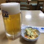 寿徳庵 - 生ビールとお通し。