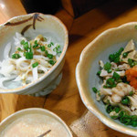 長崎の味処 鮨・割烹さくらい - イカ耳サラダ＆ヒラマサモツ湯引き