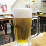 スタミナとん - 生ビール 中 400円（税別）。 ホルモン等を一人 4皿以上オーダーで 生中 の価格以下のドリンク1杯サービスになります。 　　　　　　2019.10.04