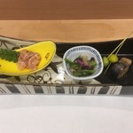 北新地 鮨 葵 - 前菜盛合せ（白身魚の酒盗和え、他2品