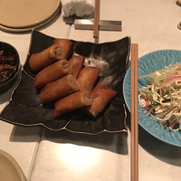 CINA New Modern Chinese - CINA風椎茸の唐揚げ 黒酢和え(500円)、旬素材(牛肉と白舞茸)の春巻き(800円×2)、セロリと紅芯大根のCINAサラダ(500円)