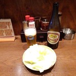 もつしげ - 瓶ビールとおとおし