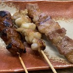 Takenoya - 豚味噌漬け、とり皮にんにく巻き、豚バラ