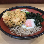 そばの神田 東一屋 - アサソバビンボー！  
      冷やし朝そば＋えびかき揚げ！