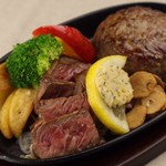 【ごはんお代わり自由】信州牛ももステーキと牛100%ハンバーグ御膳  旅行/デート/ 軽井沢