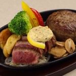 【ごはんお代わり自由！】 国産牛ステーキ＆牛100%ハンバーグ御膳  旅行/デート