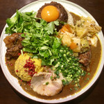 吉田カレー  - ミックス並・豚・チーユアチャール（限定）・ポテトサラダ（限定）・チキンアチャーリー（限定）・パクチー（限定）