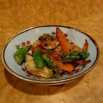 男の手料理 居酒屋中ちゃん - セットの鶏肉・アスパラ・パプリカの炒め物
