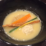 鳥田中 - 京の白味噌を使った鶏団子の炊き合わせでした　白湯で溶いてあってホッとする味です