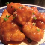 福建家庭料理 旬の香 - 「中国くわいの豚肉包み　甘酢炒め」：サクッとした心地よい食感！　中国くわいに到達するまでの展開の妙が素晴らしい♪