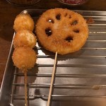 串揚げ　はちじゅう - ウズラ玉子とレンコン