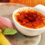 Oita local eggs baked in a stone oven served with creme brûlée Gelato