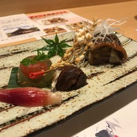 銀座 穂の河 - サンマのかば焼きとコーヒーで煮た栗など