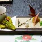 和菜割烹　いしだ - 2012/02の夜の会席料理（一雪だるまや鎌倉、雪景色を現した一皿）