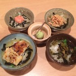 どろや - R.1.7.1.夜 ひとくちお茶漬け：ハモの西京焼き 1,000円・納豆 600円・明太子 550円・激辛高菜 550円