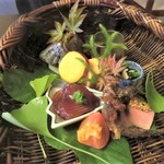 日本料理 きた川 - 八寸　千葉鰹　小松菜お浸し　シャインマスカット白和えなど