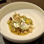 sincere - 黒鮑と肝のフラン 松茸と茄子 おこげ