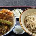 朝日屋 - 天丼セット(小鉢そば・冷) 1000円