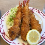 水戸屋食堂 - 海老フライ単品全景。￥1170(税込価格)