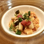 セルサルサーレ - 帆立と鮑 スモークした鯛 パプリカのリゾット