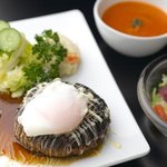 Ningyouchou Tanisaki - 【ハンバーグランチ　1,100円】　雑誌にも掲載された、当店人気のランチ。照り焼き温玉ソースかデミグラスのきのこソースをお選びいただけます。