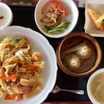 老板飯店 - 「五目あんかけ焼そば＋点心セット」@1250(税込)