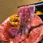 吉祥寺 肉ドレス海鮮丼 - あーん。部長が食べる級の良い肉じゃんかよー