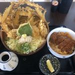 大地のうどん - 鳥天おろしぶっかけ 【トッピング】ごぼう天 大盛 ミニカツ丼セット
