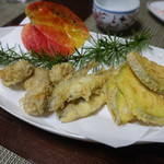 かたつむり - 天ぷら盛り合わせ(里芋団子、稚鮎、白茄子)