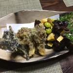 かたつむり - 天ぷら盛り合わせ(香茸、舞茸、花咲栗、銀杏)