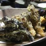 かたつむり - 天ぷら盛り合わせ(香茸、舞茸、花咲栗、銀杏)