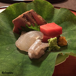 御料理 寺沢 - 真子鰈､同 縁側､鰹 塩たたき､本鮪 中ﾄﾛ