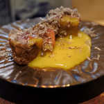 割烹 傳承ゑ美寿 - 播州牛…黒毛和牛A4等級の腿カツ　国産トリュフと黄身醤油