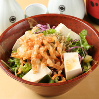 パリパリ餃子の皮の豆腐サラダ