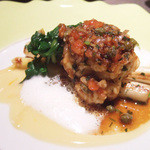 レストラン バカール - 根室産白子のムニエルとロワール産ホワイトアスパラガス 酸味をきかせたトマトとケッパーの焦がしバターソース(+800円)